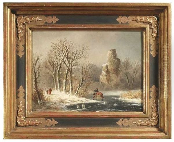 Winterlandschaft Mit Einem Zugefrorenen See Oil Painting by Louis (Ludwig) Sierig