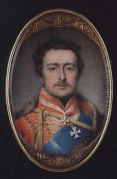 Frederick Vi Landgrave Of Hessen-homburg Wearing The Uniform Of The Austrian 4th Hussar Regiment... Oil Painting by Francois Joseph Juste Sieurac