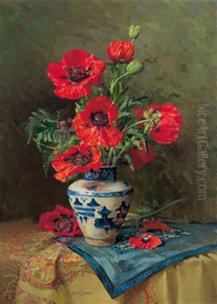 Groses Blumenstuck Mit Mohnblumen In Chinesischer Vase Oil Painting by Clara von Sievers