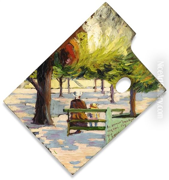 Palette, Aux Tuileries Oil Painting by Paul Signac