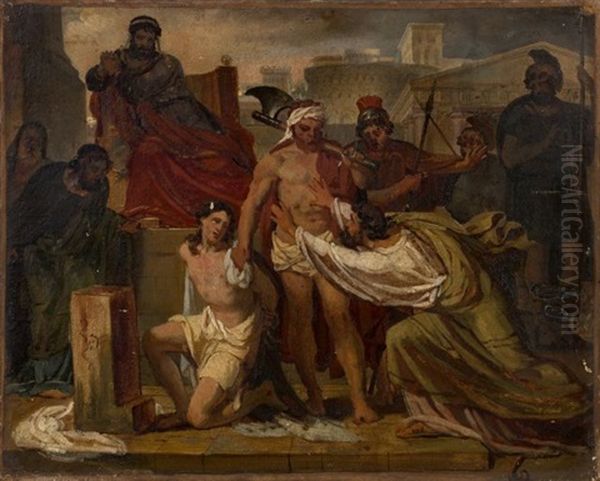 Pythias Et Damon Chez Denys Le Tyran Oil Painting by Emile Signol