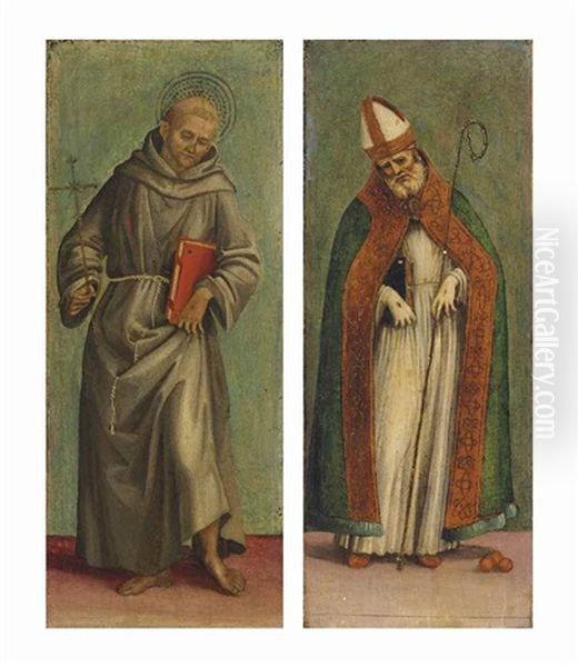 Saint Francis Of Assisi; And Saint Nicholas Of Bari Oil Painting by Luca Signorelli