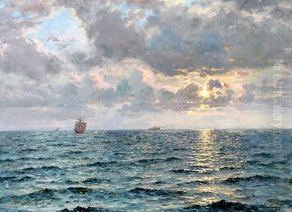 Sunset Over The Sea Oil Painting by Charles Louis Eugene Signoret