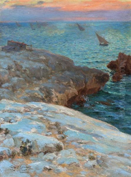 Felsige Meereskuste (bei Antibes?) Oil Painting by Charles Louis Eugene Signoret