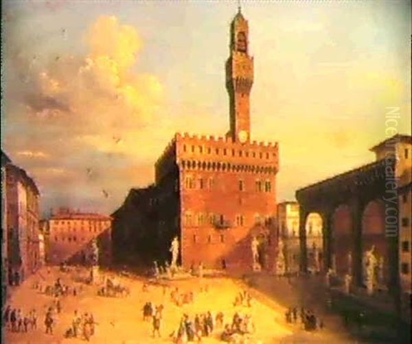 A View Of The Piazza Della Signoria, Florence Oil Painting by Giovanni Signorini