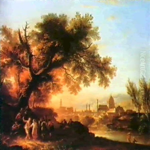 Figures Dancing On A Hill Overlooking Florence Oil Painting by Giovanni Signorini