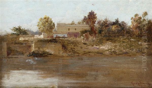 Paesaggio Sul Tevere Oil Painting by Giuseppe Signorini