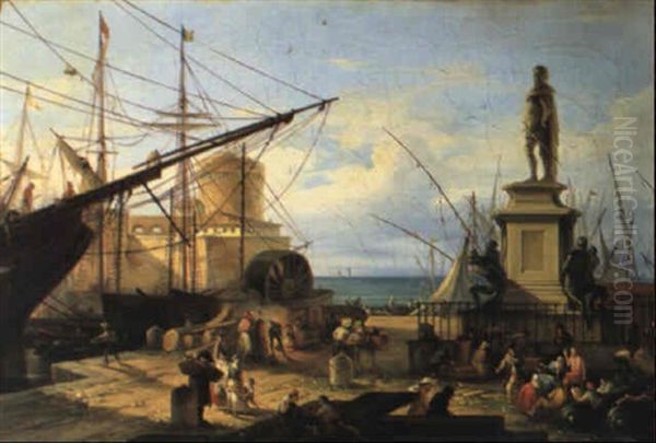 Veduta Del Porto Di Livorno Oil Painting by Giuseppe Signorini