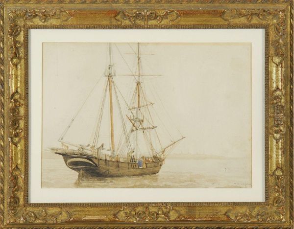 A Ship Moored Offshore Oil Painting by William Bradford