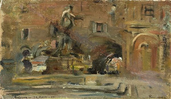 La Fontana Del Nettuno Oil Painting by Telemaco Signorini