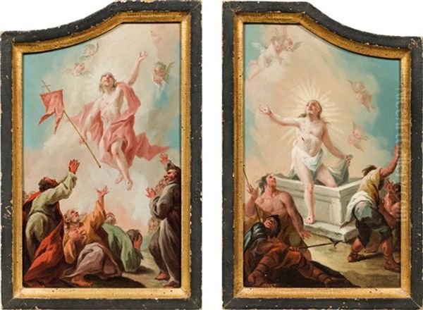 Resurrection & Ascension (a Pair) Oil Painting by Franz I Sigrist