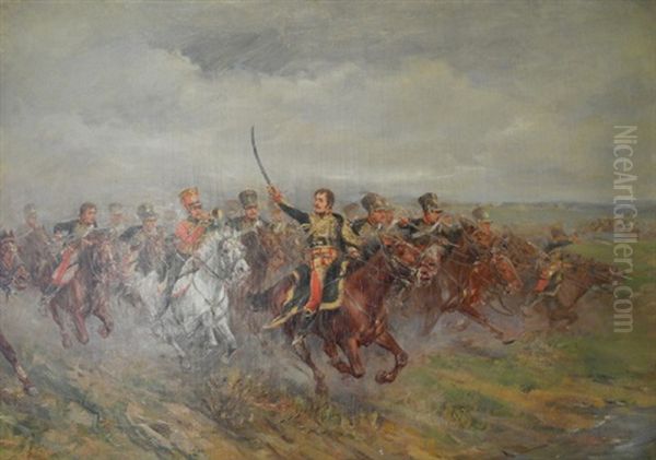 Le General Lassalle Chargeant A Wagram Oil Painting by Guido Sigriste