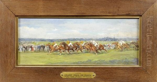 Longchamp, Grand Prix De Paris, Le Dernier Tournant Oil Painting by Guido Sigriste