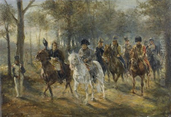 Napoleon Mit Generalstab Im Park Von Fontainebleau Oil Painting by Guido Sigriste