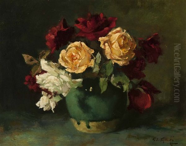 Still Life With Roses Oil Painting by Gijsbertus Jan Sijthoff