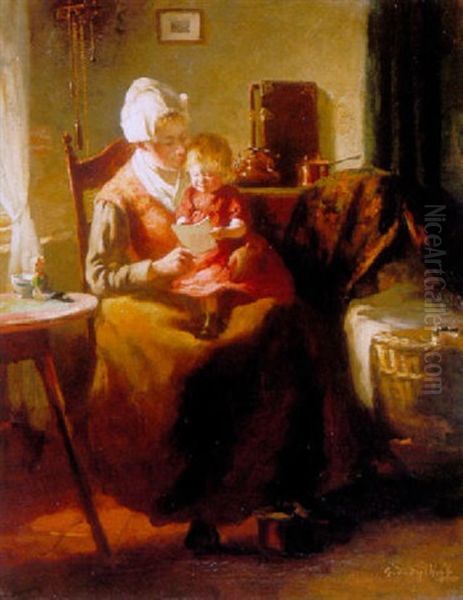 A Mother And Child In A Cottage Interior Oil Painting by Gijsbertus Jan Sijthoff