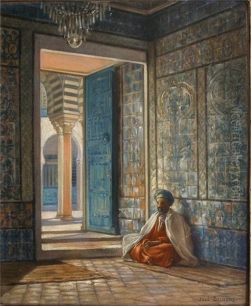 Priere Dans La Mosquee De Kairouan Oil Painting by Jose Silbert