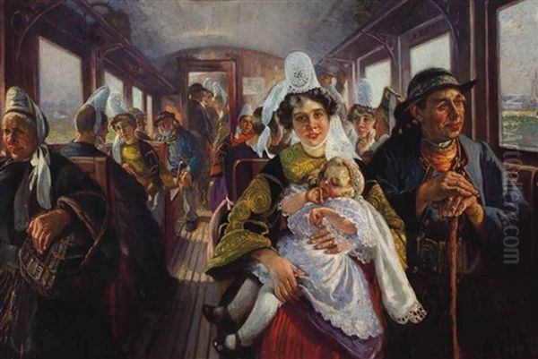 A Family On A Train Oil Painting by Max Silbert