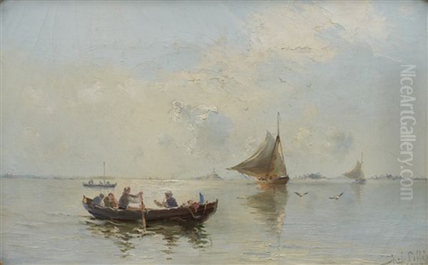 Fiskebatar Pa Fjarden Oil Painting by Herman Gustav af Sillen