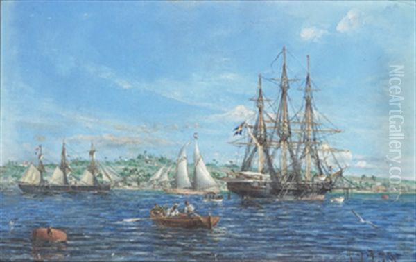 Segelfartyget Dalaro (?) Pa Redden Oil Painting by Herman Gustav af Sillen