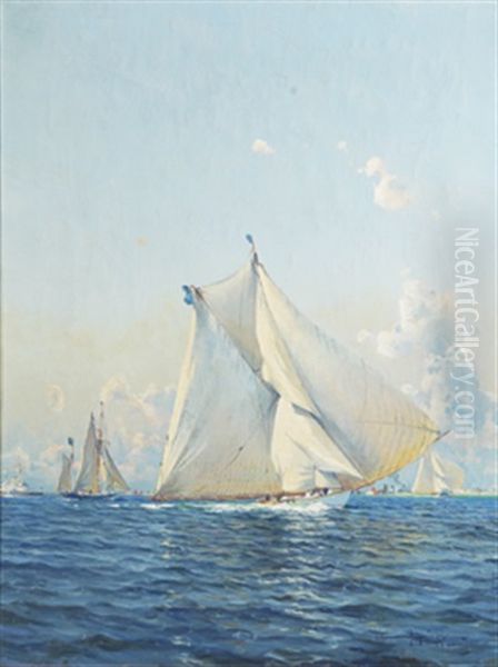 Kappsegling Pa Fjarden Oil Painting by Herman Gustav af Sillen