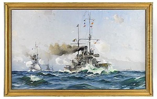 Pansarbatar Av Aran-typ Under Stridsovning Oil Painting by Herman Gustav af Sillen