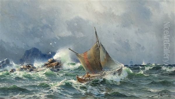 Stormigt Hav Oil Painting by Herman Gustav af Sillen