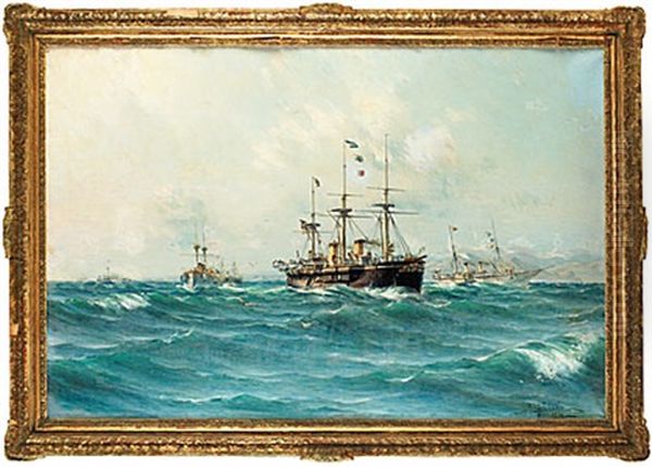 Eskader Ur Kejserliga Tyska Marinen Oil Painting by Herman Gustav af Sillen