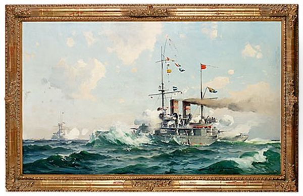 "dristigheten" Under Stridsskjutning Oil Painting by Herman Gustav af Sillen