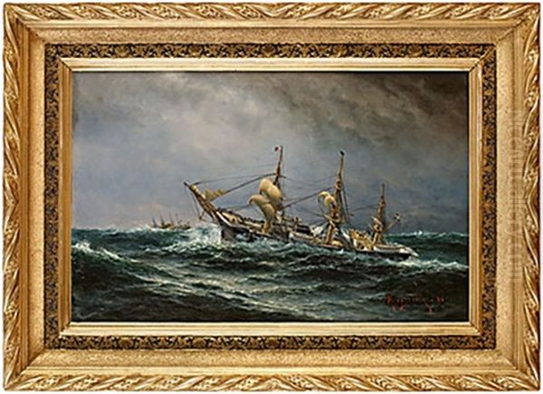 Fartyg I Storm Oil Painting by Herman Gustav af Sillen