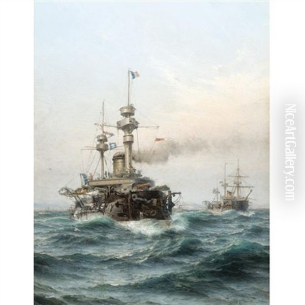 The Capt. R.s. Navy, French Ironclads Oil Painting by Herman Gustav af Sillen