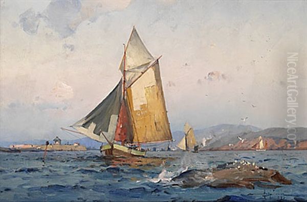 Fiskebat I Inloppet Till Goteborg Oil Painting by Herman Gustav af Sillen