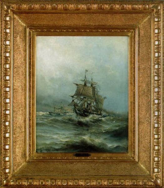 Marin Med Segelskuta Och Angfartyg Oil Painting by Herman Gustav af Sillen