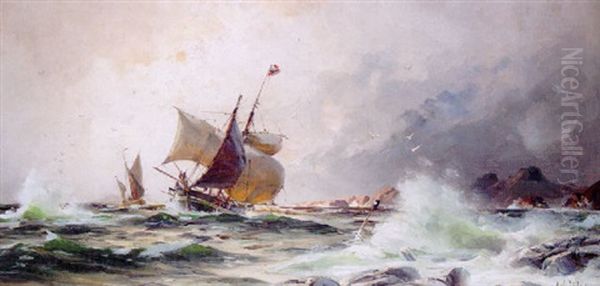 Norsk Segelskuta Oil Painting by Herman Gustav af Sillen