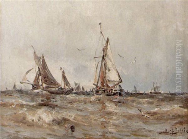 Marin Med Segelskutor Oil Painting by Herman Gustav af Sillen