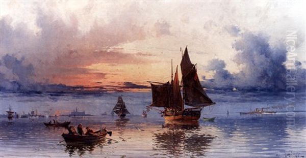 Vy Over Oresund Med Kronborgs Slott Oil Painting by Herman Gustav af Sillen