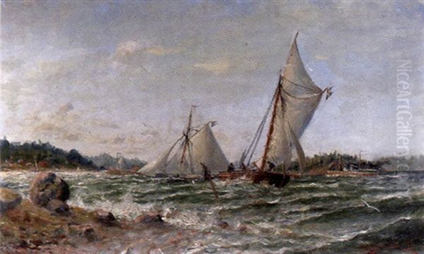 Segelskutor Oil Painting by Herman Gustav af Sillen