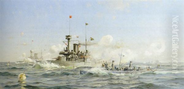 Pansarfatyg Till Havs Oil Painting by Herman Gustav af Sillen