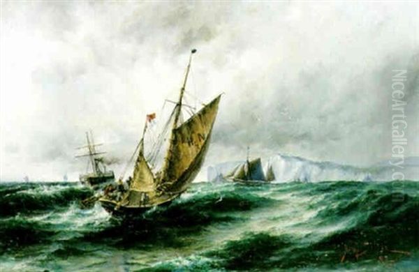 Vind I Seglen Vid Klippig Kust Oil Painting by Herman Gustav af Sillen