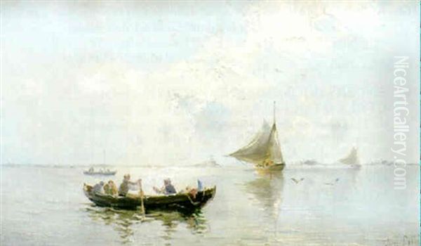 Fiskebatar Pa Fjarden Oil Painting by Herman Gustav af Sillen