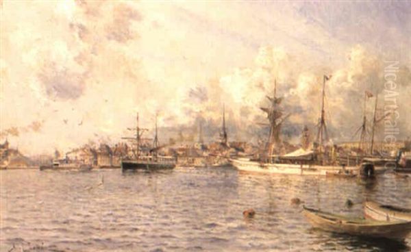 Stockholms Hamninlopp Oil Painting by Herman Gustav af Sillen