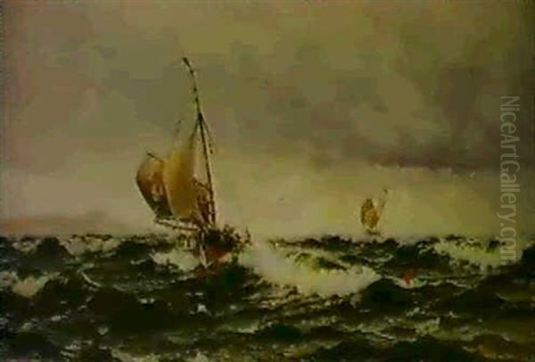 Marin Med Segelbatar Oil Painting by Herman Gustav af Sillen