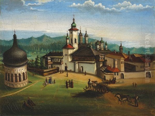 View Towards The Neamt Monastery Oil Painting by Gheorghe Siller