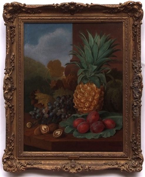 Still Life Study Of Mixed Fruit And Nuts On A Marble Ledge Oil Painting by James (Sillet) Sillett