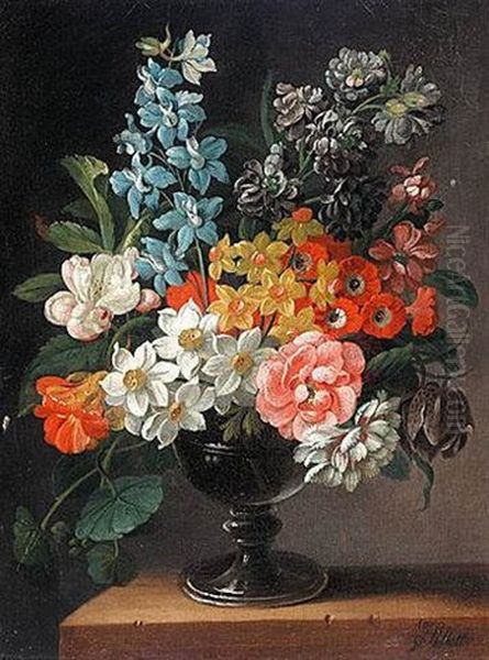 Still Life Of Flowers In A Vase Oil Painting by James (Sillet) Sillett