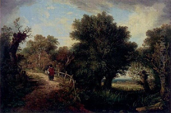 Figure On A Path By A Pond Oil Painting by James (Sillet) Sillett