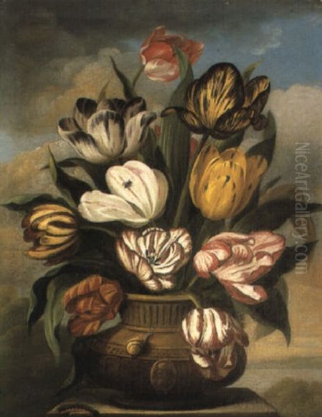 Still Life Of Tulips In Vase Oil Painting by James (Sillet) Sillett