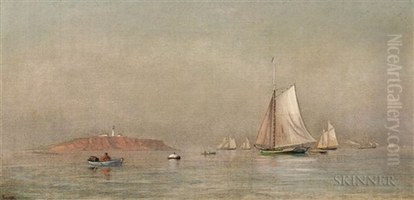 Quiet Coastal View With Schooners And Lighthouse Oil Painting by Francis Augustus Silva