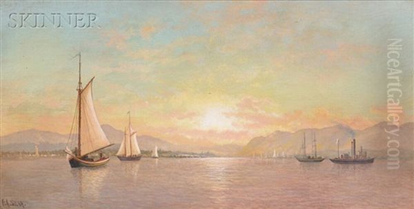 Hudson River View, Probably At Tappan Zee Or Haverstraw Bay by Francis Augustus Silva