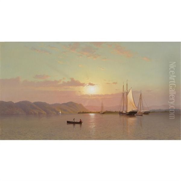 Sunrise At Tappan Zee Oil Painting by Francis Augustus Silva